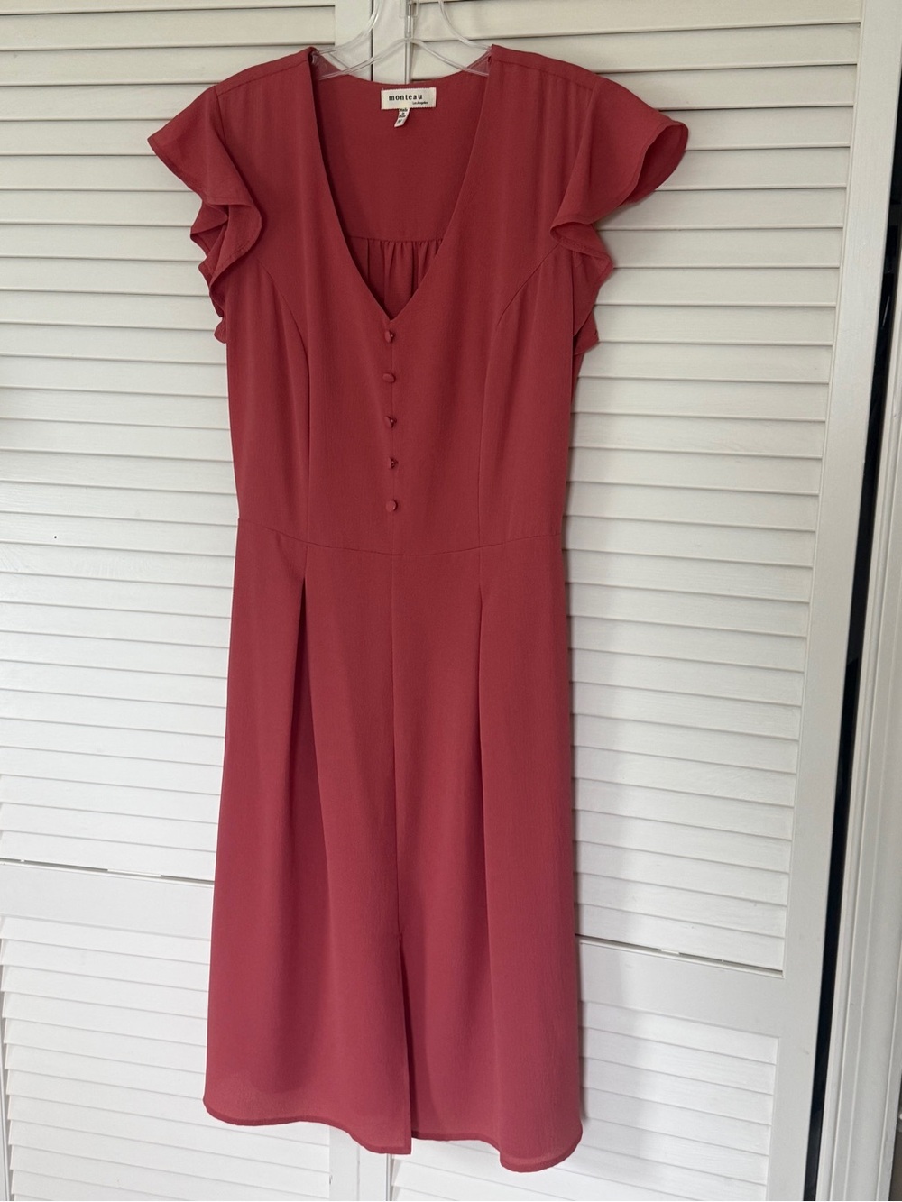 Flutter Sleeve Dress in Deep Rose - Picture 2 of 9